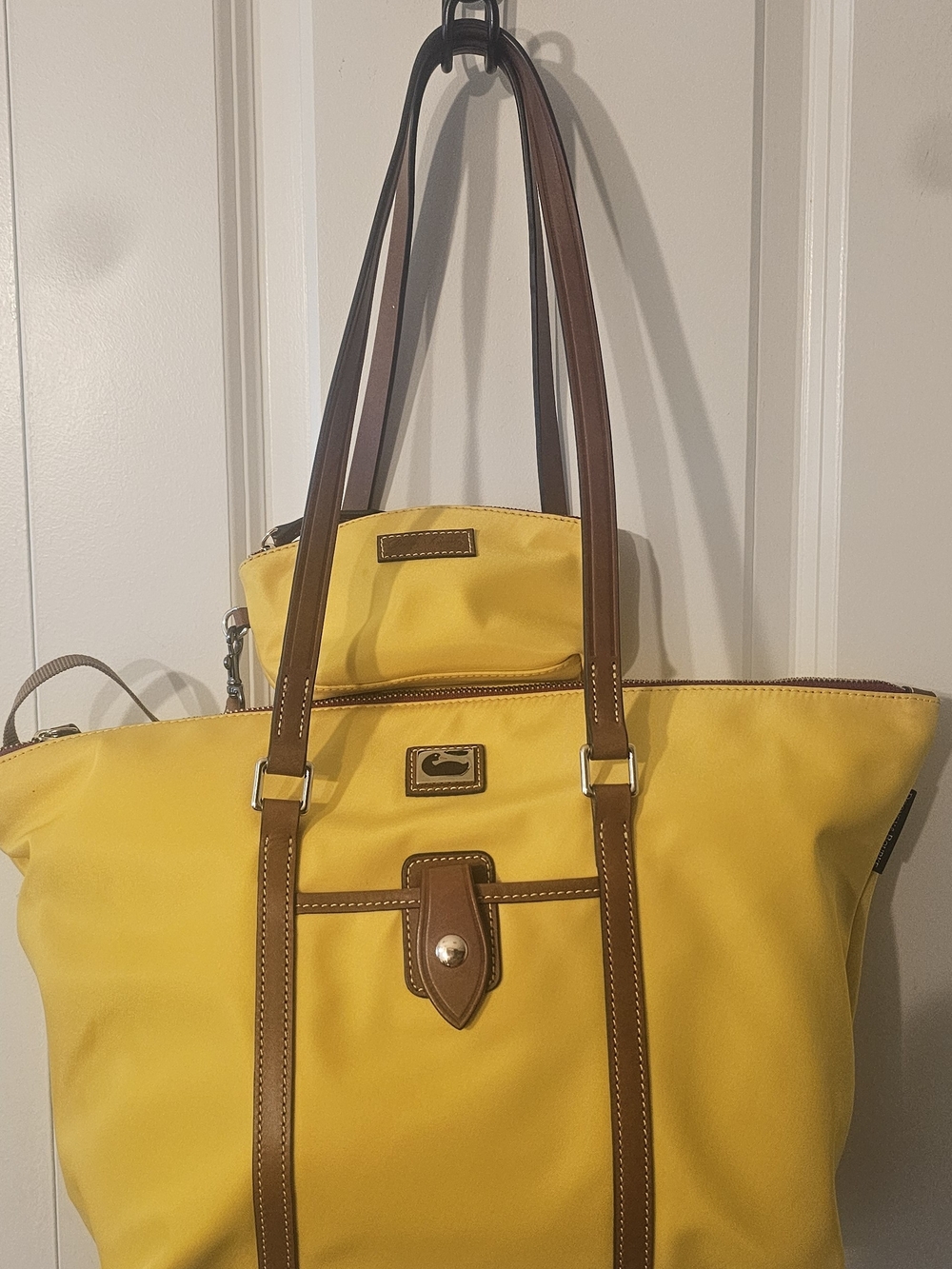 Dooney & Bourke Yellow Tote with Brown Leather Trim